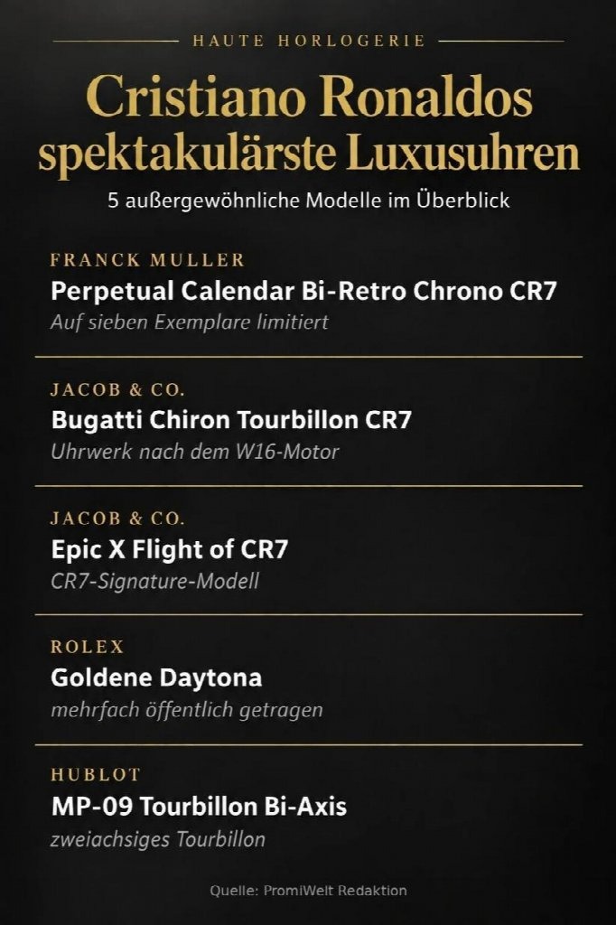 Infografik: die spektakulärsten Modelle aus Ronaldos Sammlung und ihre prägenden Merkmale.